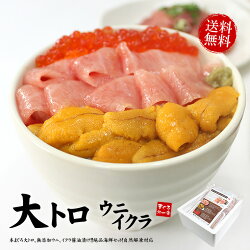 【20時】【全品半額】「まぐろ処 一条」、本マグロ大トロ入り海鮮セット 2,990円送料無料！【大トロ100g、ウニ100g、イクラ70g】